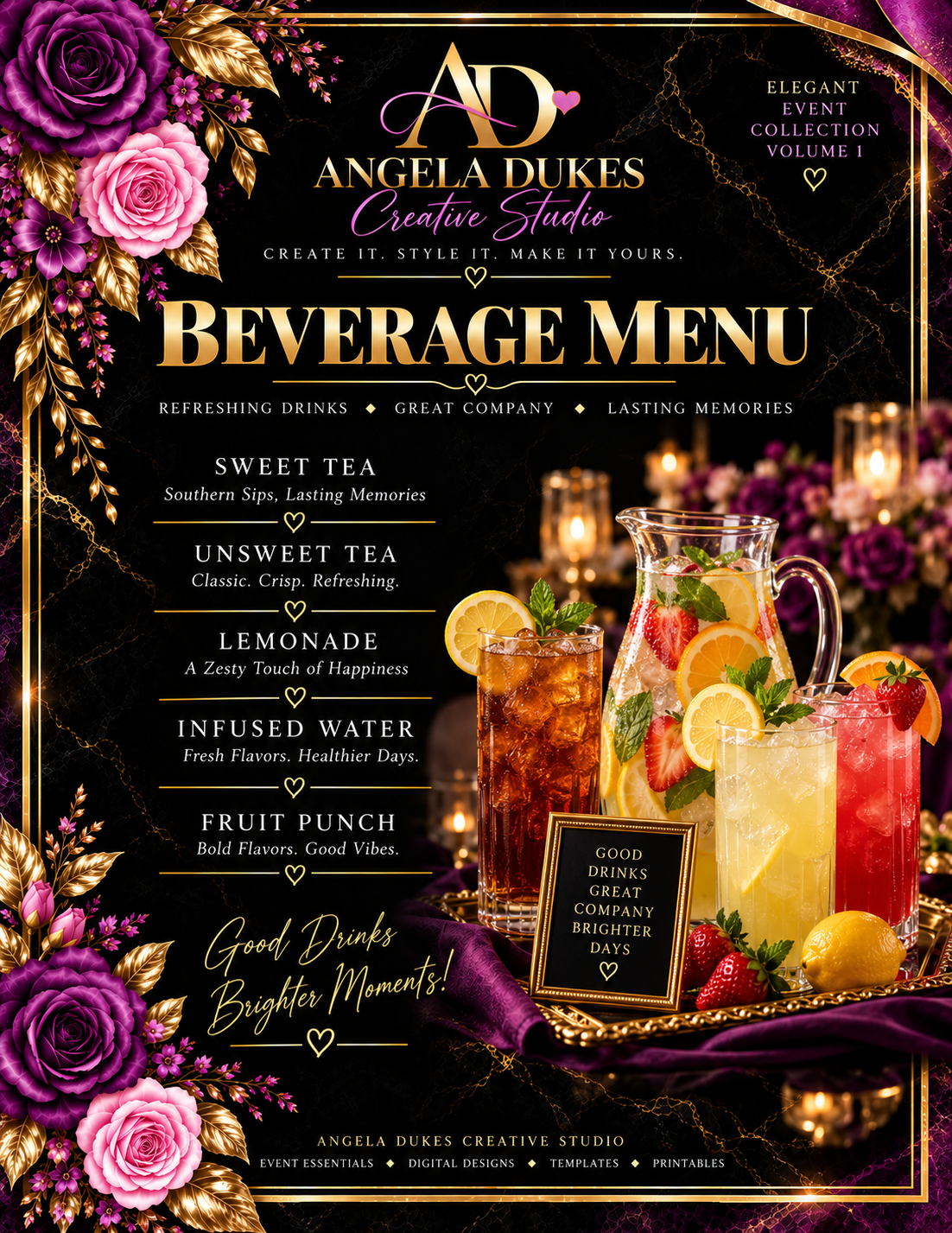 Elegant Beverage Menu — Editable PDF Template