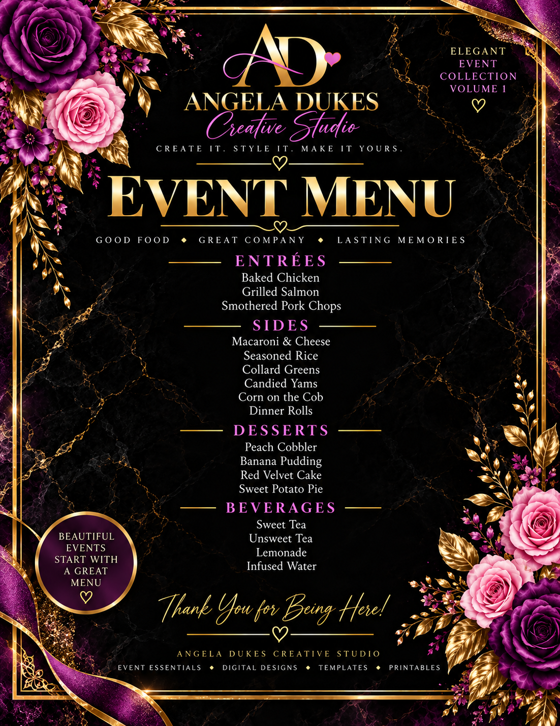 Elegant Event Menu — Editable PDF Template